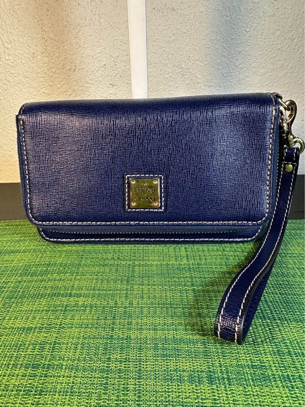 Dooney & Bourke Saffiano Fey Phone Wristlet (Marine / Navy Blue) Double Zip